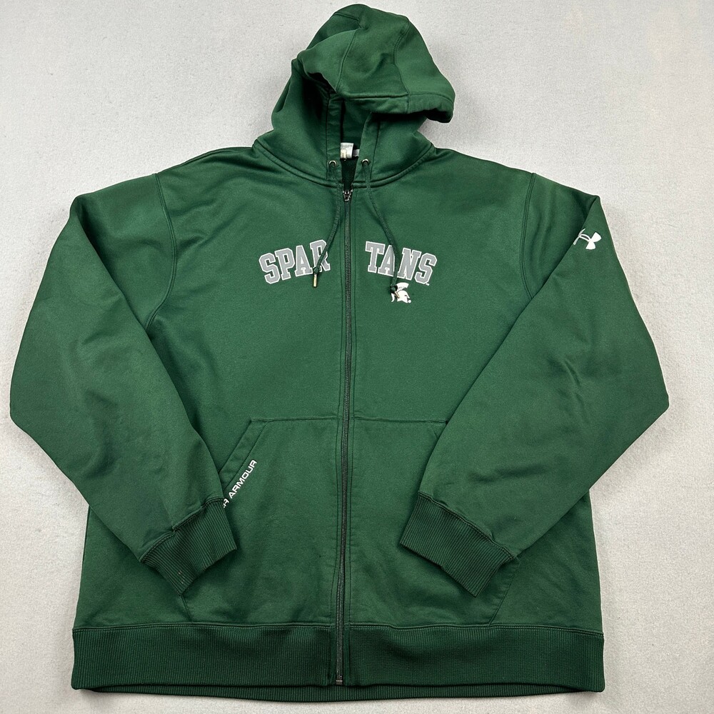 Michigan State Spartans Zip Hoodie Men Large Green Under Armour NCAA Football *
